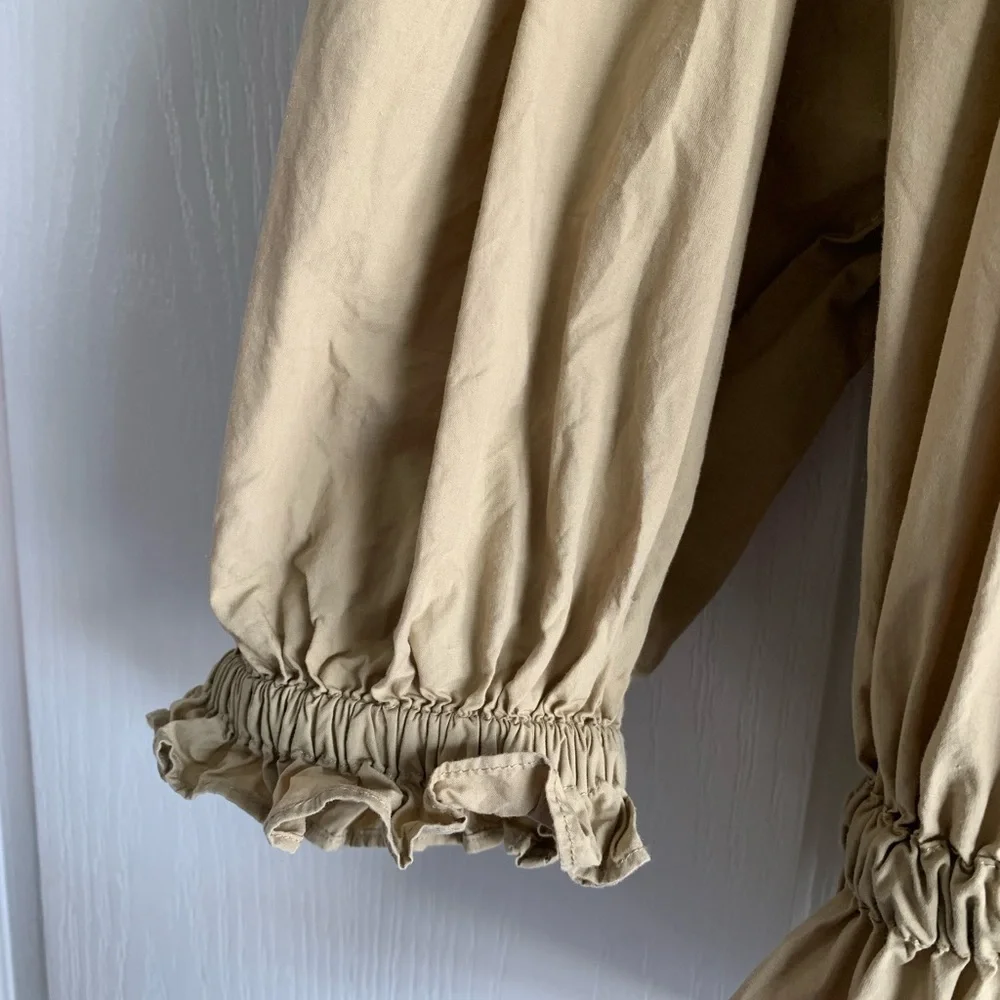 Ulla Johnson Tan Button-Up Minnie Peplum Blouse